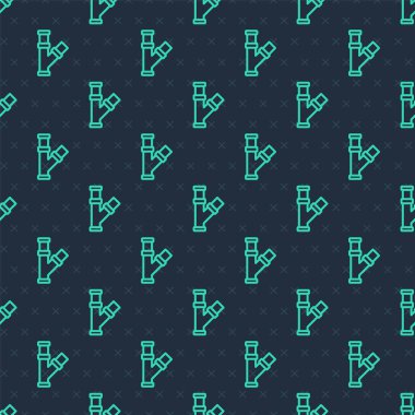 Yeşil çizgi endüstrisi metalik boru ikonu mavi arka planda izole edilmiş pürüzsüz desen. Tesisat boru hattının farklı şekillerde parçaları. Vektör.