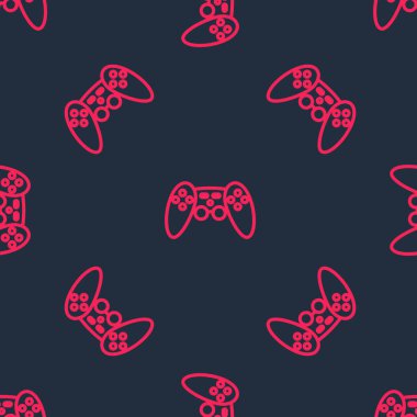Kırmızı çizgi Gamepad simgesi siyah arkaplanda izole edilmiş. Oyun kontrolörü. Vektör.
