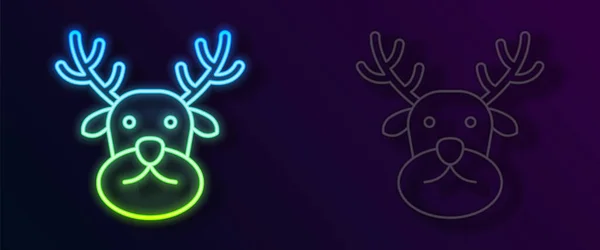 Icona Luminosa Neon Linea Renna Isolata Sfondo Nero Buon Natale — Vettoriale Stock