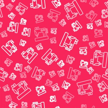 White line Sewing machine icon isolated seamless pattern on red background. Vector.