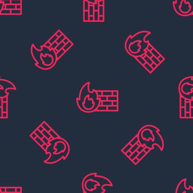 Kırmızı hat güvenlik duvarı, güvenlik duvarı simgesi siyah arka planda izole edilmiş. Vektör.