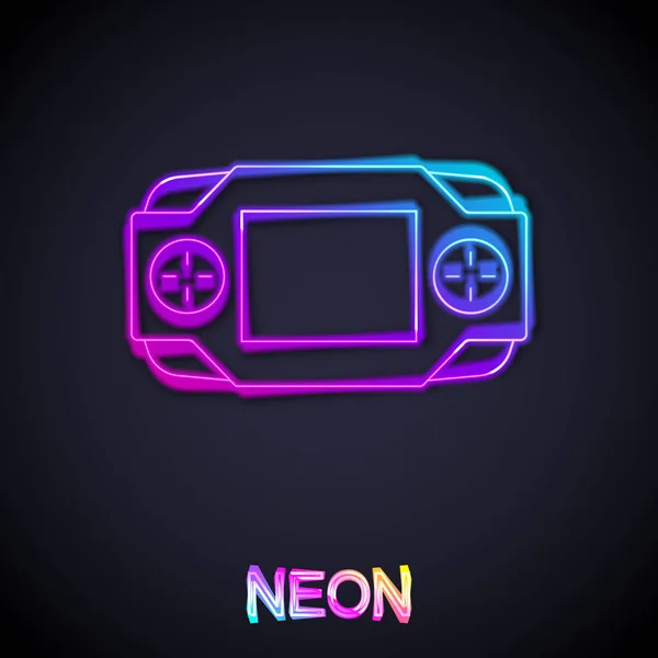 Ragyogó Neon Vonal Hordozható Videojáték Konzol Ikon Elszigetelt Fekete Alapon — Stock Vector