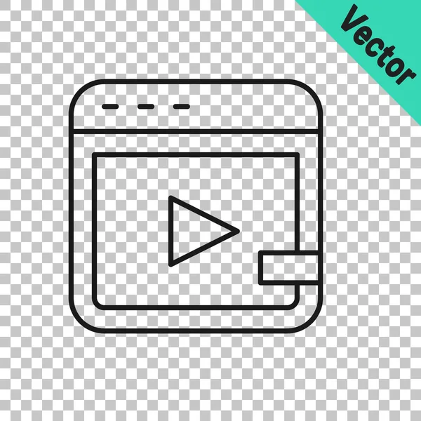 Black Line Video Advertising Icon Isolated Transparent Background Concept Marketing — Image vectorielle