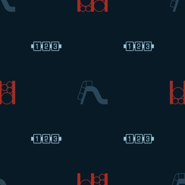 Çocuk parkı tırmanma ekipmanlarını kayak parkı ve eğitim mantık oyununu pürüzsüz bir şablon üzerine ayarla. Vektör.