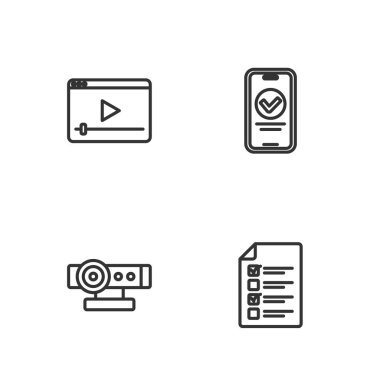 Online Quiz test anketi Web kamera oynatma videosu ve simgesi ayarla. Vektör.