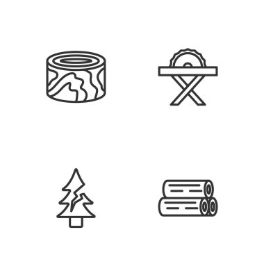 Tahta kütük kütükleri ve elektrikli daire testere simgesini ayarla. Vektör.