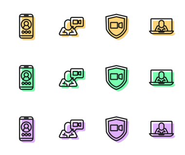 Görüntülü sohbet konferansı ve simgesini ayarla. Vektör.