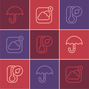 Şemsiye Termometresi ve Hava Durumu tahmin uygulaması simgesini ayarla. Vektör.