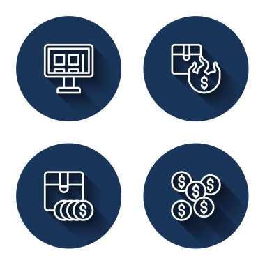 Line Online alışverişini ekrana yansıt Hot Price Item etiketli dolar ve Dollar sembollü uzun gölgeli. Mavi daire düğmesi. Vektör.