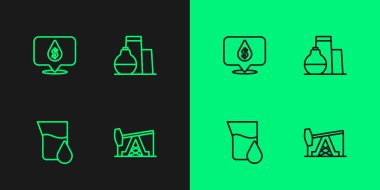 Yağ pompasını ayarlayın ya da benzin test tüpünü dolar sembolü ve depolama ikonu ile doldurun. Vektör.