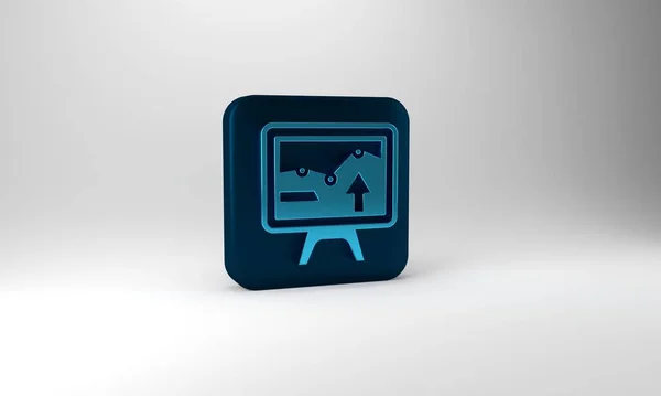 Blue Computer Monitor Graph Chart Icon Isolated Grey Background Report — Stockfoto