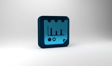 Blue Document with graph chart icon isolated on grey background. Report text file icon. Accounting sign. Audit, analysis, planning. Blue square button. 3d illustration 3D render.