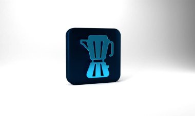 Blue Coffee maker moca pot icon isolated on grey background. Blue square button. 3d illustration 3D render.