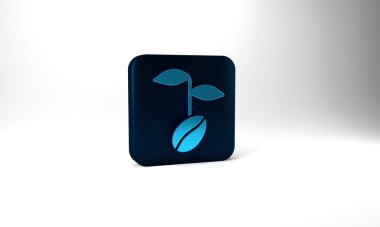 Blue Coffee beans icon isolated on grey background. Blue square button. 3d illustration 3D render.