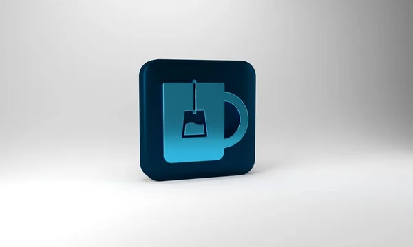 Blue Cup Tea Icon Isolated Grey Background Blue Square Button — 스톡 사진