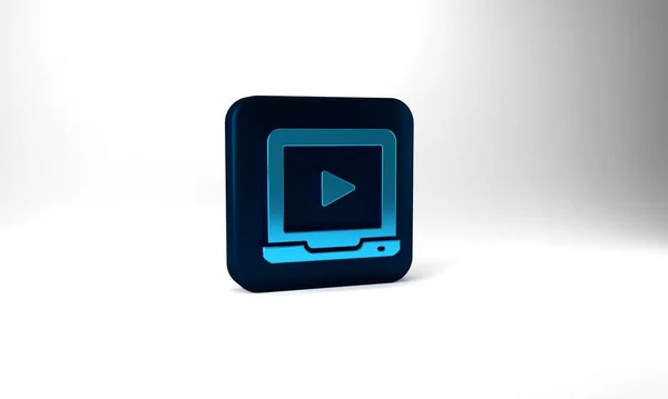 Blue Online Play Video Icon Isolated Grey Background Laptop Film — Stockfoto