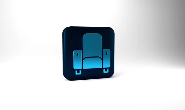 Blue Cinema Chair Icon Isolated Grey Background Blue Square Button — Stok fotoğraf