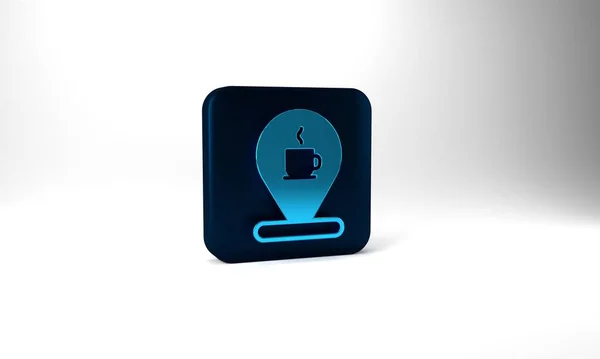 Blue Location Coffee Cup Icon Isolated Grey Background Blue Square — Stockfoto