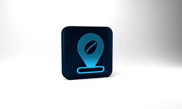 Blue Location Coffee Bean Icon Isolated Grey Background Blue Square — Stockfoto