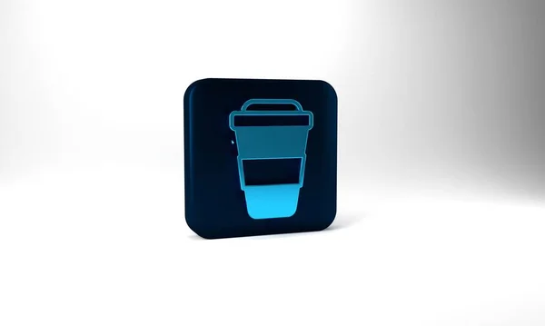 Blue Coffee Cup Icon Isolated Grey Background Blue Square Button — Stockfoto