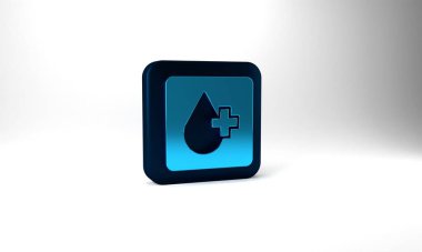 Blue Blood test and virus molecule coronavirus icon isolated on grey background. Coronavirus, COVID-19. 2019-nCoV. Blue square button. 3d illustration 3D render.