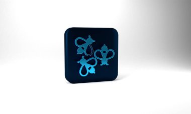 Blue Bees icon isolated on grey background. Sweet natural food. Honeybee or apis with wings symbol. Flying insect. Blue square button. 3d illustration 3D render.