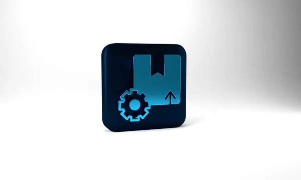 Blue Gear Wheel Package Box Icon Isolated Grey Background Box — Fotografia de Stock