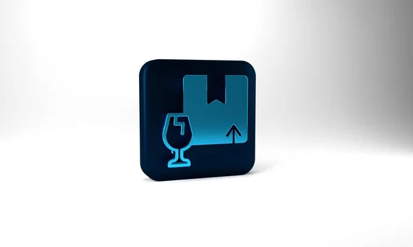 Blue Delivery Package Box Fragile Content Symbol Broken Glass Icon — Stockfoto