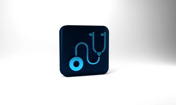Blue Stethoscope Medical Instrument Icon Isolated Grey Background Blue Square — Stockfoto