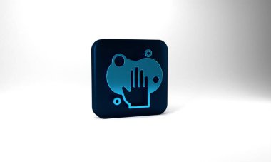 Blue Sponge icon isolated on grey background. Wisp of bast for washing dishes. Cleaning service logo. Blue square button. 3d illustration 3D render.