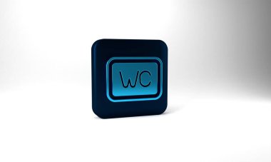 Blue Toilet icon isolated on grey background. WC sign. Washroom. Blue square button. 3d illustration 3D render.