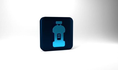 Blue Plastic bottle for laundry detergent, bleach, dishwashing liquid or another cleaning agent icon isolated on grey background. Blue square button. 3d illustration 3D render.