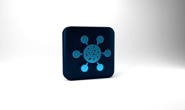 Blue Bacteria icon isolated on grey background. Bacteria and germs, microorganism disease causing, cell cancer, microbe, virus, fungi. Blue square button. 3d illustration 3D render.