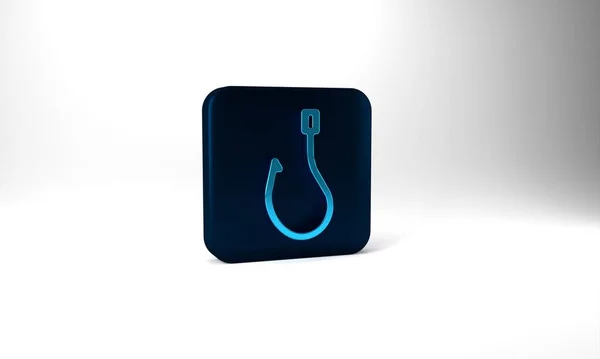 Иконка Голубой Крючок Сером Фоне Рыболовные Снасти Синяя Квадратная Кнопка — стоковое фото