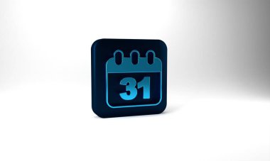 Blue Calendar with Halloween date 31 october icon isolated on grey background. Happy Halloween party. Blue square button. 3d illustration 3D render.