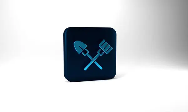 Blue Shovel Rake Icon Isolated Grey Background Tool Horticulture Agriculture — Stockfoto