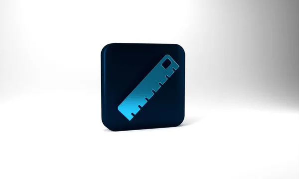 Blue Ruler Icon Isolated Grey Background Straightedge Symbol Blue Square — Stockfoto