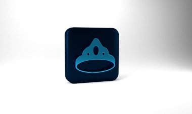 Blue King crown icon isolated on grey background. Blue square button. 3d illustration 3D render.