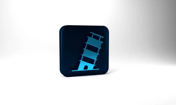 Голубая Пизанская Башня Сером Фоне Знак Италии Синяя Квадратная Кнопка — стоковое фото