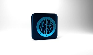 Blue Round wooden shield icon isolated on grey background. Security, safety, protection, privacy, guard concept. Blue square button. 3d illustration 3D render.