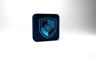 Blue Shield icon isolated on grey background. Guard sign. Security, safety, protection, privacy concept. Blue square button. 3d illustration 3D render.