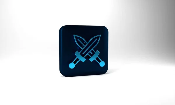 Blue Crossed Medieval Sword Icon Isolated Grey Background Medieval Weapon — Stockfoto