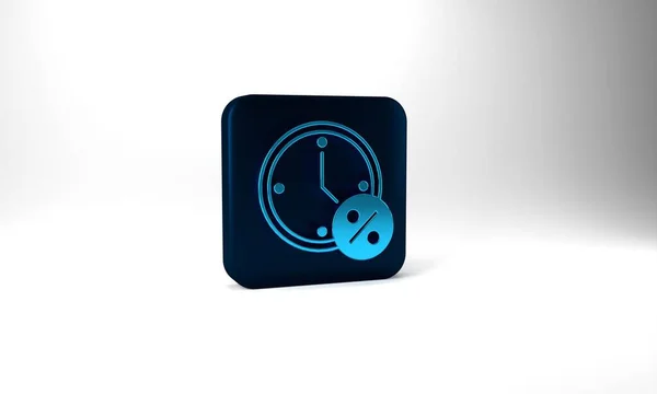 Blue Clock Percent Discount Icon Isolated Grey Background Blue Square — Stock Photo, Image