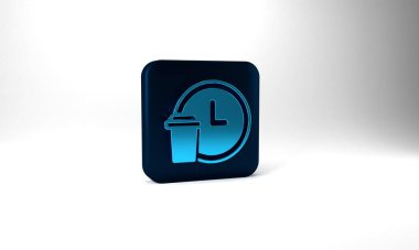 Blue Round the clock delivery icon isolated on grey background. Blue square button. 3d illustration 3D render.