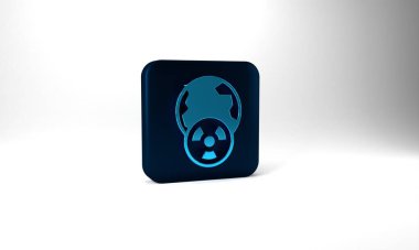 Blue Planet earth and radiation symbol icon isolated on grey background. Environmental concept. Blue square button. 3d illustration 3D render.
