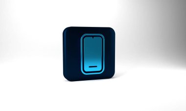 Blue Smartphone, mobile phone icon isolated on grey background. Blue square button. 3d illustration 3D render.