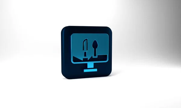 Blue Online Ordering Fast Food Delivery Icon Isolated Grey Background — Stockfoto