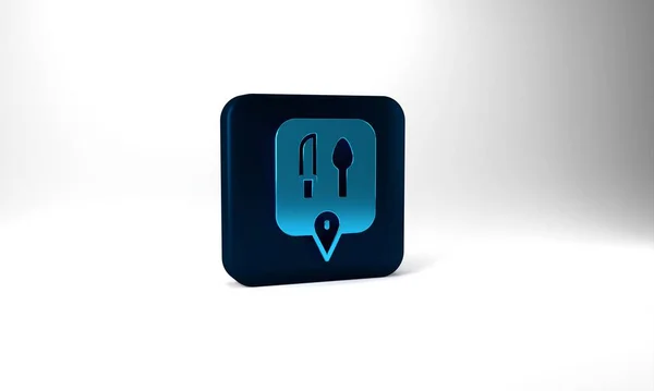 Blue Cafe Restaurant Location Icon Isolated Grey Background Knife Spoon — 图库照片