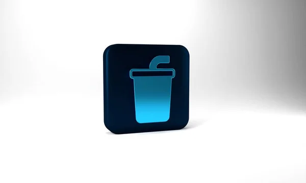 Blue Paper Glass Drinking Straw Water Icon Isolated Grey Background — Stockfoto