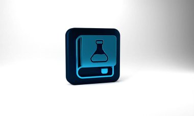 Blue Chemistry book icon isolated on grey background. Blue square button. 3d illustration 3D render.